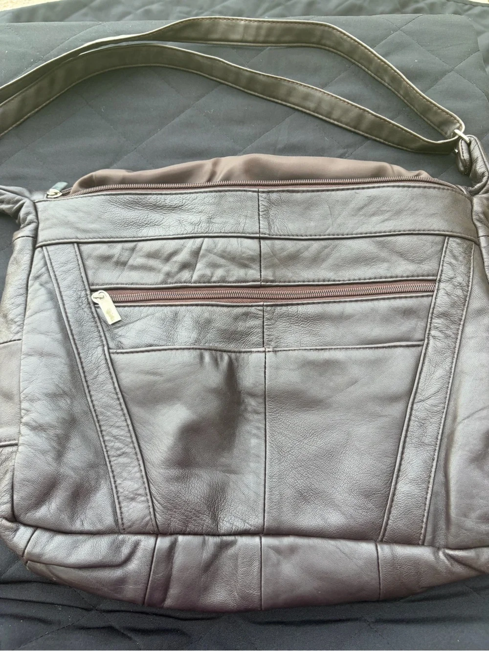 Genuine Leather Brown Crossbody Messenger Bag + Pouch